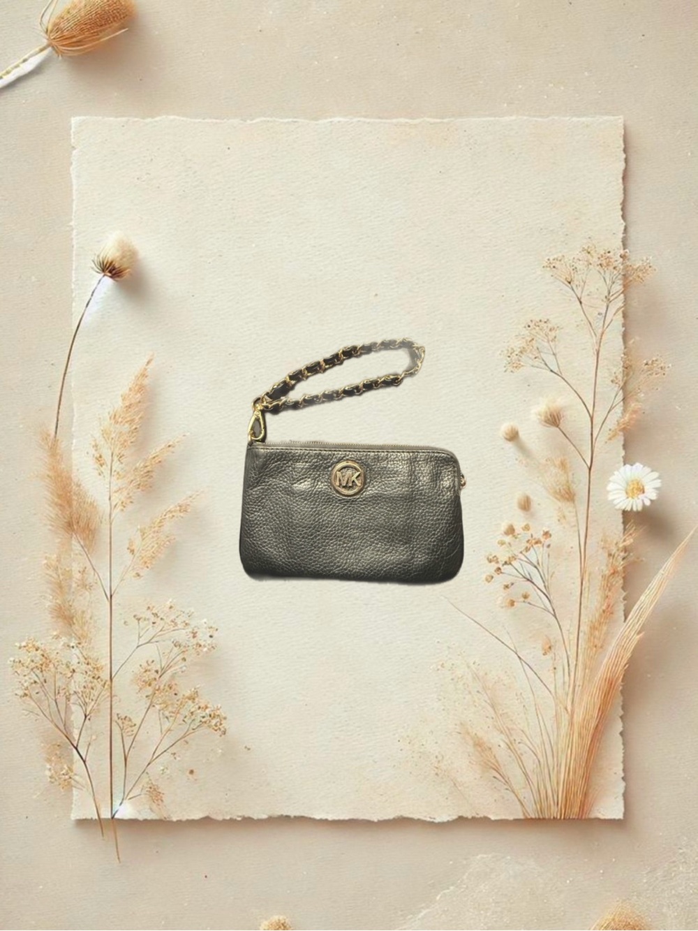 Michael Kors Black Pebble Leather Wristlet